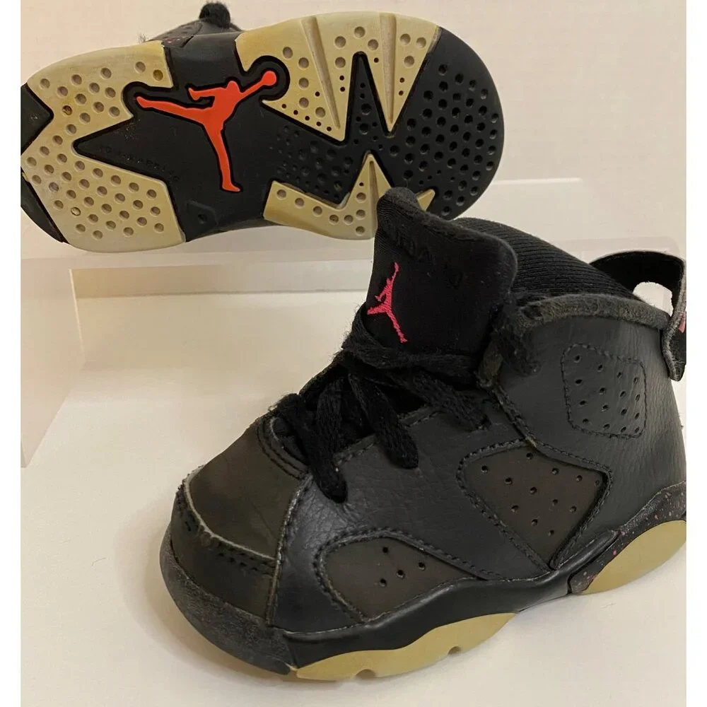 Nike Infant Toddler 6C Air Jordan VI Retro Hyper Sneakers Black/Pink Hi-Top‎